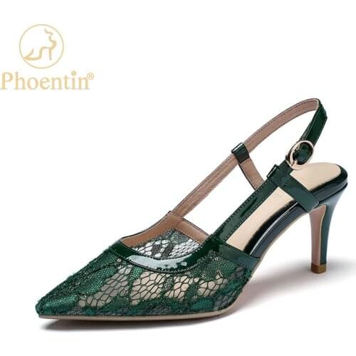 Phoentin Embroidery mesh pumps thin high heels Womens 2021 summer Slingback shoes Party elegant pointed toe Sandals FT1550