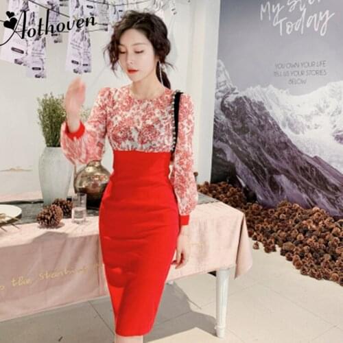 Spring Women Sexy Party Pencil Dress Print Patchwork Chiffon Bandage Bodycon Dresses Vestidos Elegant O Neck High Waist Dress