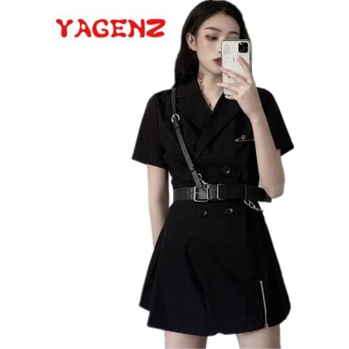 YAGENZ Double breasted Sexy Dress Summer Vintage Casual Female Dress Fashion With Belt Midi Women Dresses Vestido De Mujer 774