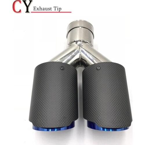 1PCS Universal Matte Carbon Fiber Car Back Exhasut System Coated Blue Stainless Steel Double Exhaust Pipes For Any Car