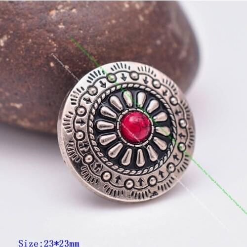 10pcs 30mm Silver Indian Flower Red Bead Sewing Shank Button Concho For Leathercraft Luggage Bag Purse Backpack Apparel Closure