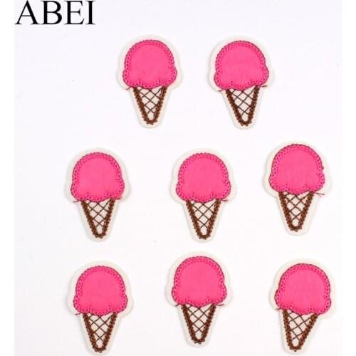 10pcs Cartoon Ice Cream Stickers Iron On Foods Patches DIY Clothes Badge Dress Shoes Shirt Bags Pants Hats Decoration Appliques