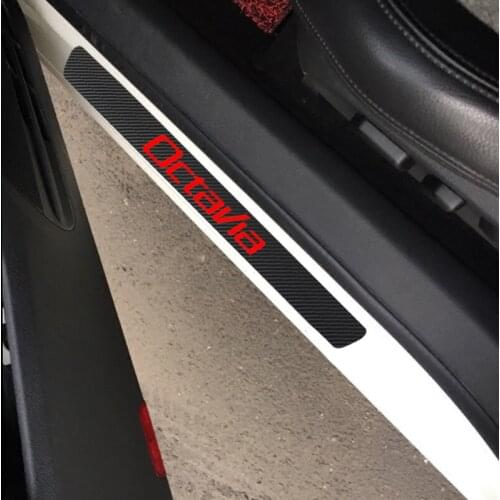 4pcs Carbon Fiber Door Sill Guards Sticker for Skoda Octavia 2 3 A7 A5 4 Mk2 Mk3 Mk4 5e Rs Vrs Accessories 2020 2019 2021 2018