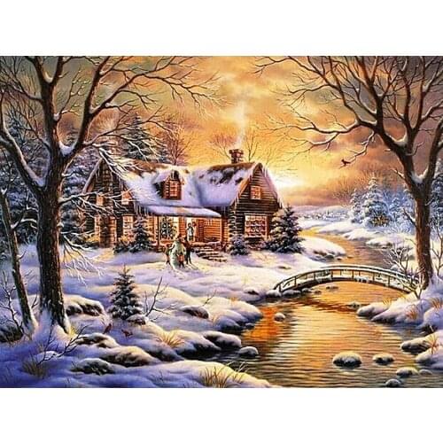 A7754 landscape sunset hut cross stitch Oil painting girl 11/ 14ct /16/28/27CT cloth cotton thread embroidery DIY handmade