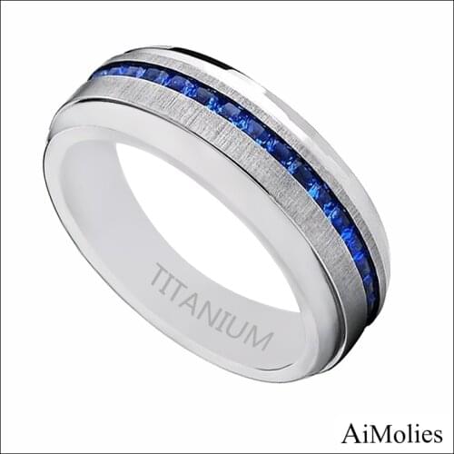 AiMoLies Recommend Titanium Steel Czech Blue Stone Ring A0005