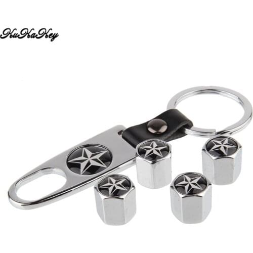 1pcs Car Keychain with 4pcs 5-pointed star Car Motorcycle Bicycle Tire Wheel Air Valve Cap Accessories for BMW for Benz for VW