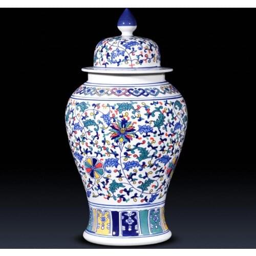 Jingdezhen Ceramics Handmade Blue And White Porcelain Temple Jar Vase Ornaments New Chinese Living Room Ornaments porcelain jar