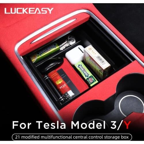 LUCKEASY Auto Interior Accessories For Tesla MODEL3 and MODEL Y 2021 Car Center Console Organizer Glove Box Organizers