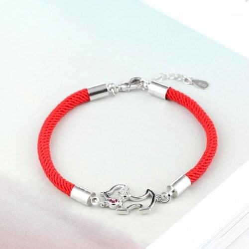 Double Sided Dog Korean Style Fashion New 925 Sterling Silver Jewelry Puppy Red Rope Dog Personality Bracelets SB4