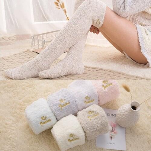 Winter Women Warm Thigh High Socks Coral Fleece Lady Girls Over Knee Socks Casual Fluffy Home Floor Long Socks
