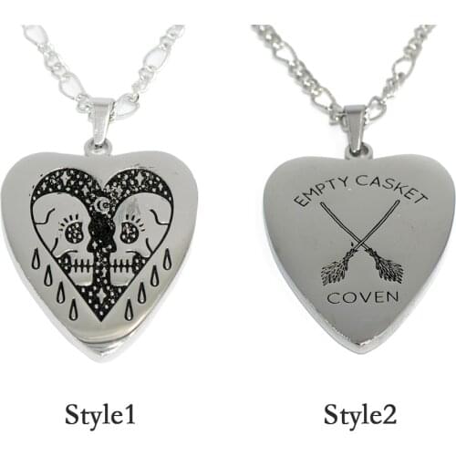 Surgical Stainless Steel Heart Shape Skull Head/ Empty Casket Coven Pendant Necklace Cain Fashion Jewelry