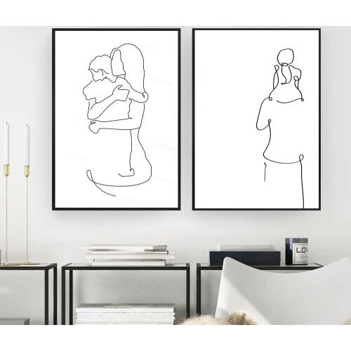 Mother and Father Daughters Son Art Line Drawing Posters Abstract Print Minimalist Wall Art Canvas Painting Modern Picture Decor