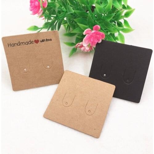 100PCS DIY blank black/kraft earring display card 5x5cm for jewelry earring packing card with 100pcsa opp bags