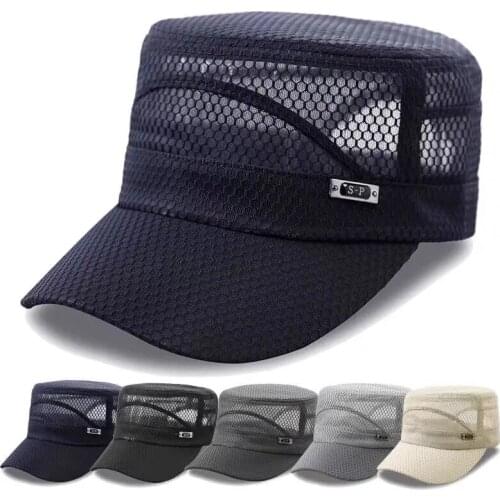 Summer New Hats Mens Thin and Light Flat-topped Caps Outdoor Sunshade Sunscreen Hat Mesh Breathable Fishing Cap