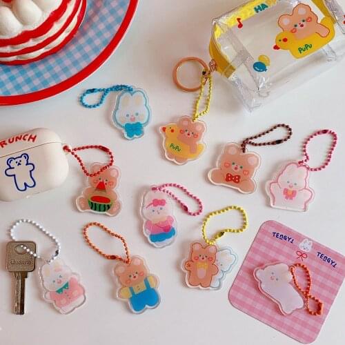 Korean Ins Angel Cake Bear Key Chain Cute Cartoon Decorative Pendant Girls Backpack Airpods Creative Accessories Kawaii Ornament