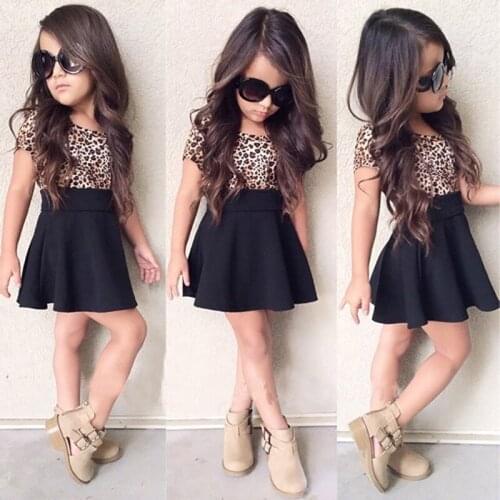 Leopard Dress Baby Fly Sleeve Casual Wear Children Summer Clothes Party Dresses Clothing