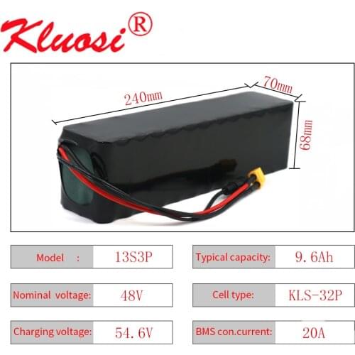 KLUOSI 13S3P 48V 9.6Ah 10Ah 750W 54.6V Lithium Battery Pack with 20A BMS for Electric Scooter E-bike Electric Bicycle Scooter