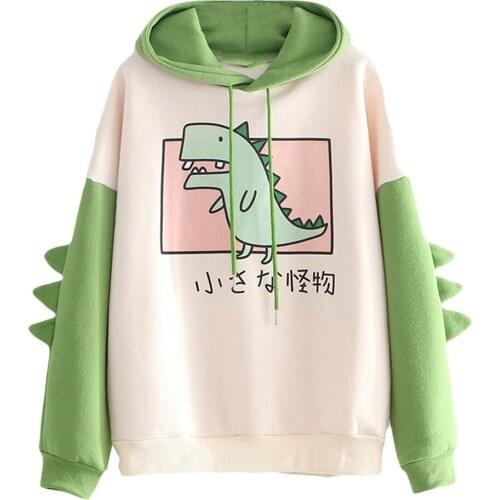Fashion Women Sweatshirt Casual Print Long Sleeve Splice Dinosaur hoodies Sweatshirt Tops ropa mujer толстовка женская