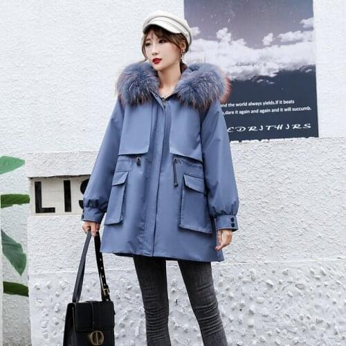 Natural Wholeskin Rabbit Fur Coats Real Fox Fur Collar Jackets Female Parkas Back Zipper Waist Drawstring Design