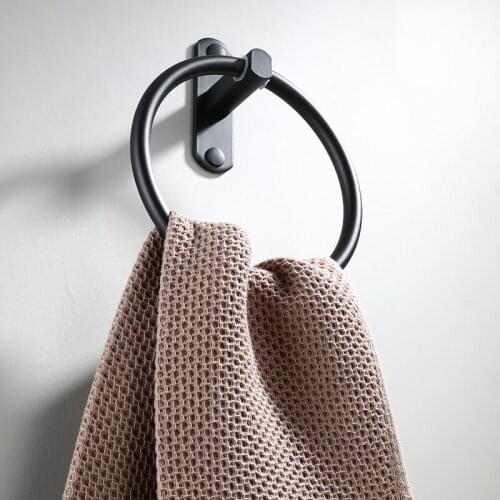 Nail free Black Towel Holder Towel Ring Round Wall Mounted White Towel Rack Towel Shelf Stainless Steel Bathroom Accessories