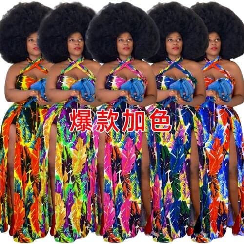 Summer Women Plus Size Sexy Dress 5xl Clothing Wholesale Lots Open Hem Halter Flora Print New Maxi Holiday Bench Long Dresses