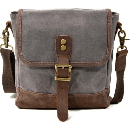 Japanese and Korean new mens trend messenger bag single shoulder bag oil wax canvas with leather leisure bag outdoor travel bag