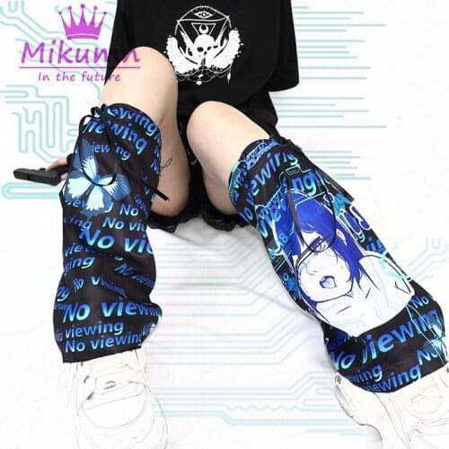 Japanese Harajuku Mechanical Girls Letter Print Leg Warm Socks Punk Rock Knee Sleeve Foot Cover Streetwear