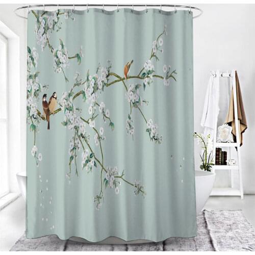Flower Bird Shower Curtains Waterproof Bathroom Decor 3D Printed Fabric with Hooks Decoration Shower Curtain