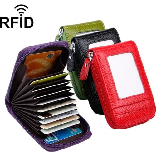 Cow Leather Women Business Card Holder Red/purple/green/coffee/brown/pink Rifd Credit Card Wallet Female Credit/ID Card Holder