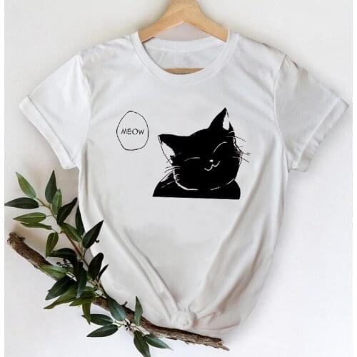 T-shirts for Women 2021 Mujer Camisetas Cartoon Cat Kawaii Clothes Printing Stylish Tshirt Top Lady Print Sweet Tee T-Shirt