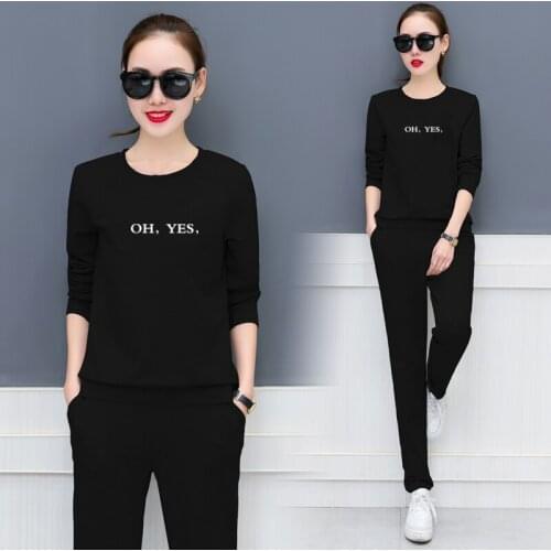 Set female 2018 winter new temperament fashion long sleeve plus cashmere sweater + casual pants elegant two-piece wild womens