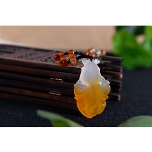 Gold Fish Jade Necklace Pendant Hand Carved Lucky Blessing Necklace Pendant Fine Jewelry