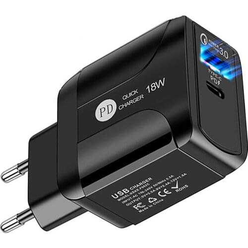 18W PD + Quick Charge 3.0 4.0 USB Type C Charger for iPhone 11 12 mini Pro Samsung S20 note 20 10 Huawei p40 USB-C Wall Charger