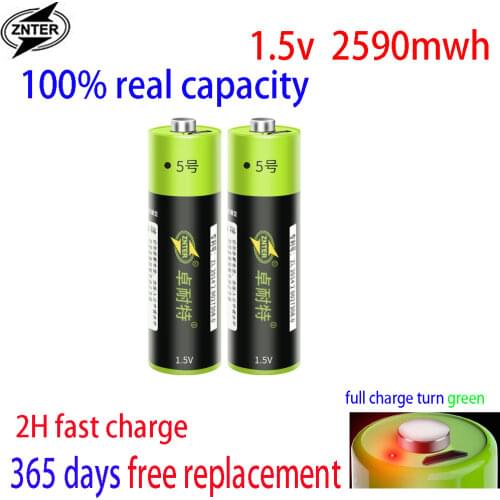 2pcs ZNTER 1.5V AA Rechargeable Battery 1700mAh USB Rechargeable Lithium Polymer Battery Quick Charging by Micro USB Cable