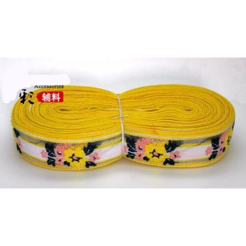 2017 NEW Yellow mesh Lace flowers pattern 35mmx 10YARD Woven Jacquard Ribbon National webbing Handbag DIY clothing accessories