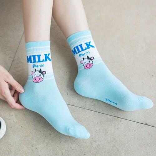 3 Pieces Womens Socks Cotton Cute Cartoon Embroidered Funny Short Socks Funny Strawberry Cow Print Women Casual Socks