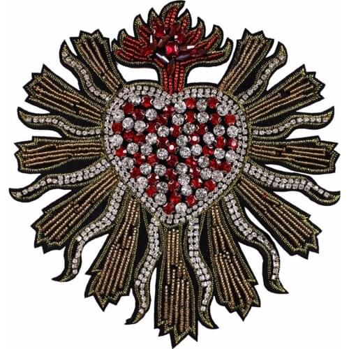 Beaded Crystal Heart Rhinestones Design Patches Sew on Badge Applique Motif