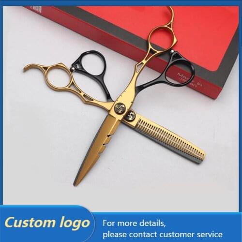 Black Gold Scissors Suit Teeth Cut Professional The Barber shop Hair Scissors Make Logo
