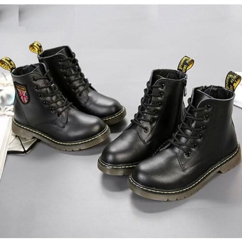 Childrens shoes girls Martin boots autumn and winter single boys boots new leather childrens tube side zipper boots