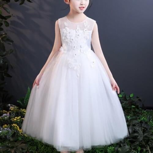 Kids Dresses For Girls Wedding Party Costumes Banquet Frock Gown Princess Flower Embroidery Summer Childrens Sleeveless Dress