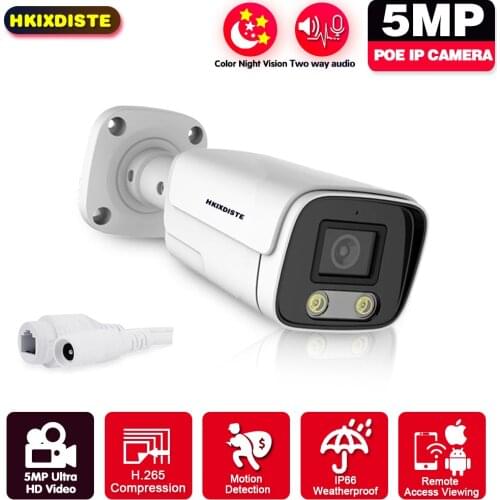 AHCVBIVN H.265 5MP IP Camera PoE Outdoor Bullet Security Camera Two -Way Audio AI Smart Humanoid Detection Alarm XMEye ONVIF P2P