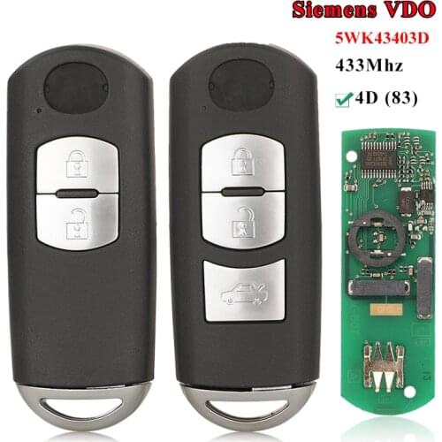Jingyuqin VDO System Smart Remote Car Key 2/3 Button 433MHz 4D (83) Chip FOB for Mazda 2/6 2014+ 5WK43403D