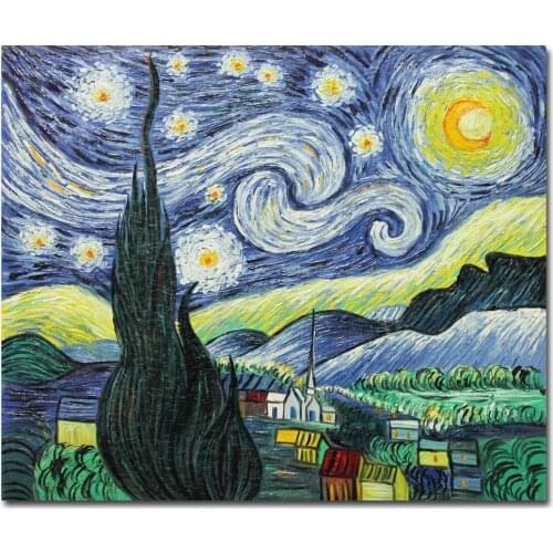 Van Gogh Starry Night Oil Painting 100% Hand Painted on Canvas Wall Art for Living Room Van Gogh Art Office Hotel Wall Decor