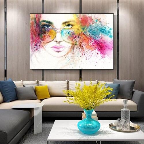 Nordic style Graffiti Girl Canvas Painting Abstract Colorful Hair Portrait Wall Art Home Living Room Decoration