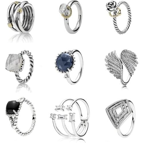 Classic s925 Intertwined Mother of Pearl Clear Zirconia Stacking Rose and Heart Shining Midnight Crystal Phoenix feather ring