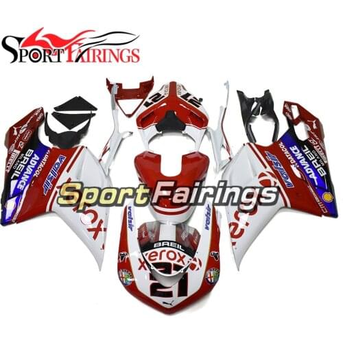 Red White Full Fairings For Ducati 1198 1098 848 2007 2008 2009 2010 2011 2012 ABS Plastic Motorcycle Bodywork + Fiberglass Tank