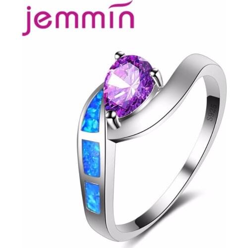 Water Drop Shaped Crystal Ring Paving Design Blue Fire Opal Jewelry Rings For Women Fashion Engagement Wedding