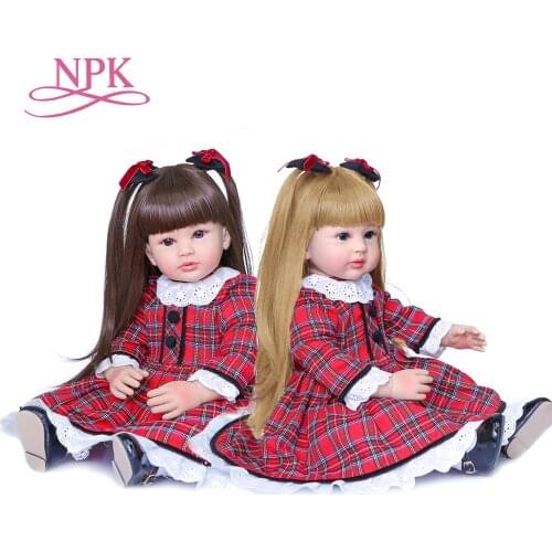 NPK 60CM baby girl doll Soft Silicone cloth body Boneca Reborn toddler Lifelike Bebe doll Reborn long hair has two colors