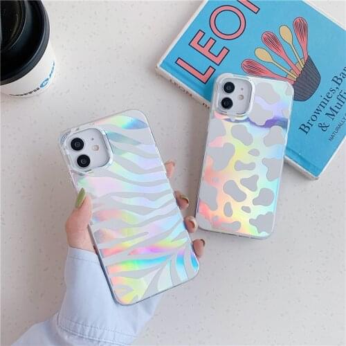 Zebra milk laser case for iphone 11 12 Pro Max 8 7 Plus para coque for i phone XR X XS Max 12mini 12pro leopard cover cases cute