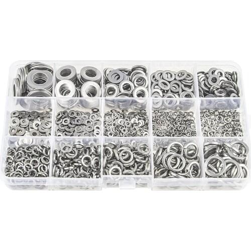 LBER 304 Stainless Steel Flat Washer and Lock Washer Assortment Set(700 Pieces, 8 Sizes) - M2 M2.5 M3 M4 M5 M6 M8 M10